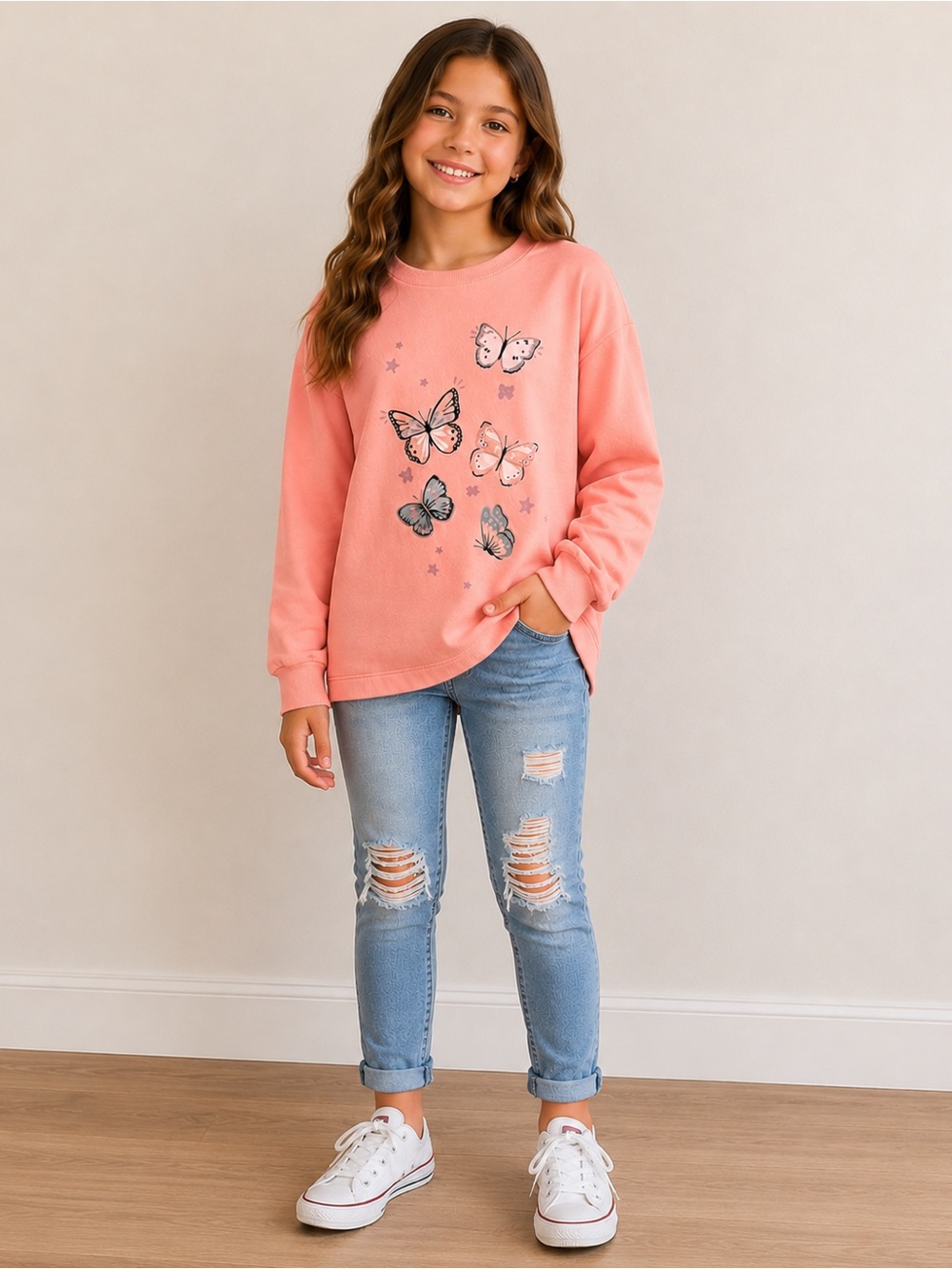 BCBGirls Peach Butterfly Sweatshirt